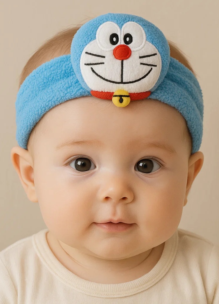 Doraemon Baby Headband – Soft Blue Cartoon Plush Hairband for Infants